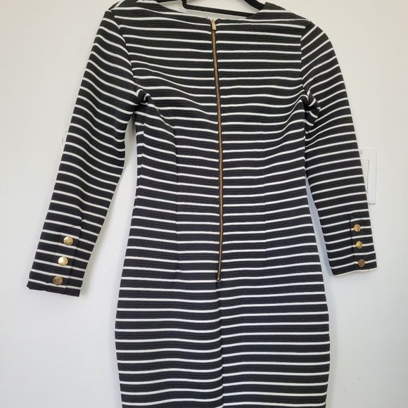 Dynamite Bodycon Striped Long Sleeve Dress B&W - Picture 6 of 6